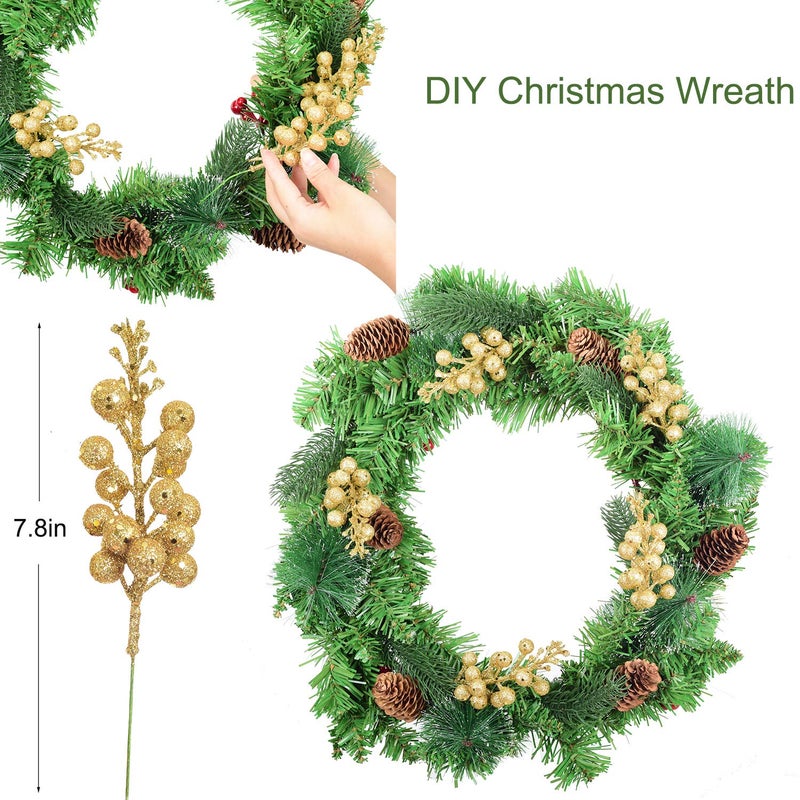 Lvydec 16pcs Christmas Glitter Berries Stems, 7.8" Artificial Christmas Picks for Christmas Tree Ornaments, DIY Xmas Wreath, Crafts, Holiday and Home Decor (Gold) - Image 3